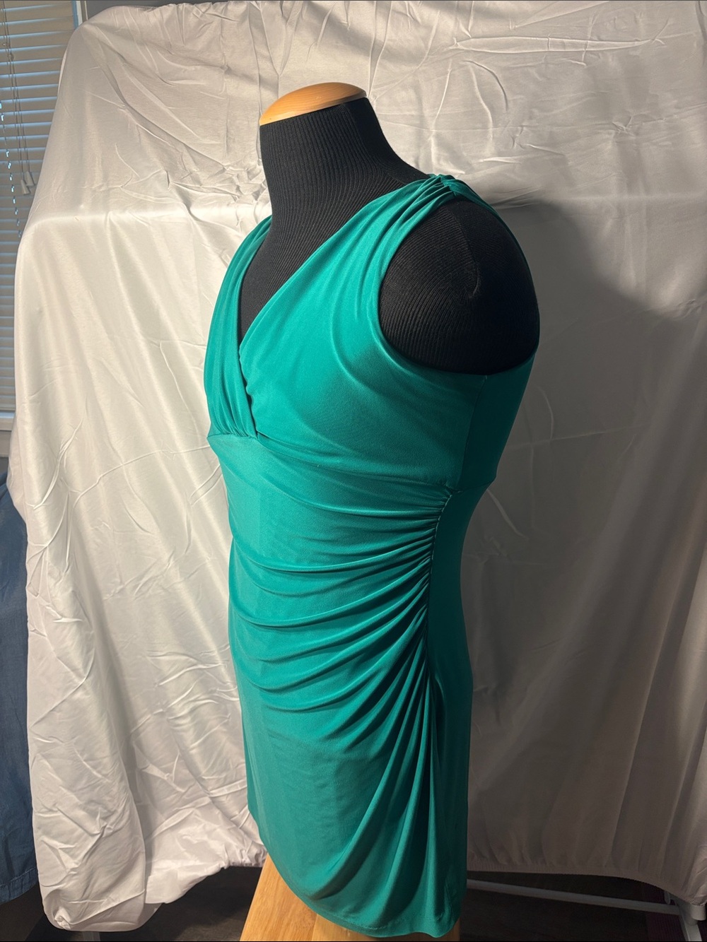 Lauren Ralph Lauren Teal Sleeveless V-Neck Ruched Midi Dress